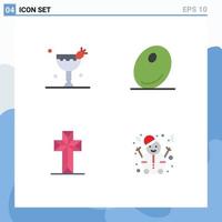 4 User Interface Flat Icon Pack of modern Signs and Symbols of cocktail cross eat vegetable man Editable Vector Design Elements