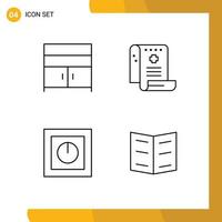 paquete de 4 modernos signos y símbolos de colores planos de línea rellena para medios de impresión web, como dispositivos de gabinete, productos médicos interiores, elementos de diseño de vectores editables