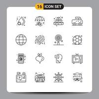 Set of 16 Vector Outlines on Grid for globe earth box pickup car Editable Vector Design Elements