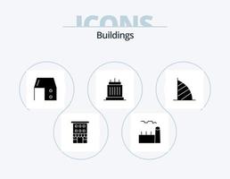 diseño de iconos del paquete de iconos de glifo de edificios 5. puntos de referencia edificios planta industrial. material de oficina. mueble vector