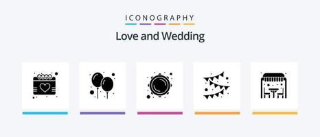 paquete de iconos de glifo de boda 5 que incluye almuerzo y cena. amar. música. arco. papel. diseño de iconos creativos vector