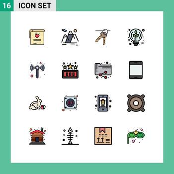 Editable Vector Line Pack of 16 Simple Flat Color Filled Lines of technology idea landscape design keys Editable Creative Vector Design Elements