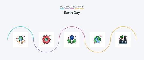 la línea del día de la tierra llenó el paquete de iconos planos 5 que incluye nuclear. mundo. tierra. verde. tierra vector