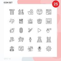 25 Universal Lines Set for Web and Mobile Applications code mask box face ship Editable Vector Design Elements