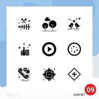 Mobile Interface Solid Glyph Set of 9 Pictograms of ui creative love abstract hand Editable Vector Design Elements