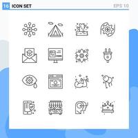 Universal Icon Symbols Group of 16 Modern Outlines of email communication camping money setting Editable Vector Design Elements