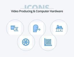 Video Producing And Computer Hardware Blue Icon Pack 5 Icon Design. person. audio. form. movie. edit vector