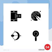 Pack of 4 Modern Solid Glyphs Signs and Symbols for Web Print Media such as mobile archery profile drawing bow Editable Vector Design Elements