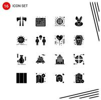 Modern Set of 16 Solid Glyphs and symbols such as work performance iteration rabbit bynny Editable Vector Design Elements