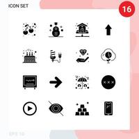 paquete de 16 signos y símbolos de glifos sólidos modernos para medios de impresión web, como flechas de carga, flecha de música, plomería, elementos de diseño de vectores editables