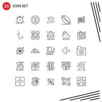 Mobile Interface Line Set of 25 Pictograms of ic device arrow component football Editable Vector Design Elements