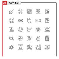Universal Icon Symbols Group of 25 Modern Lines of preparation grid book cluster knowledge Editable Vector Design Elements