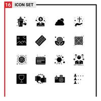 Universal Icon Symbols Group of 16 Modern Solid Glyphs of image cross cloud christian hand Editable Vector Design Elements