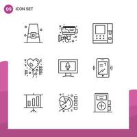 User Interface Pack of 9 Basic Outlines of monitor love smart balloon money Editable Vector Design Elements