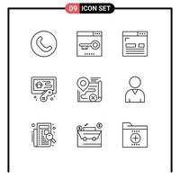 Set of 9 Modern UI Icons Symbols Signs for route game coding hobby page Editable Vector Design Elements