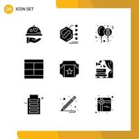 Editable Vector Line Pack of 9 Simple Solid Glyphs of layout draw life design eight day Editable Vector Design Elements