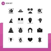 Universal Icon Symbols Group of 16 Modern Solid Glyphs of space search applied science optimization technology Editable Vector Design Elements