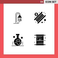 Pack of 4 creative Solid Glyphs of bathroom geology shower money study of earth surface Editable Vector Design Elements