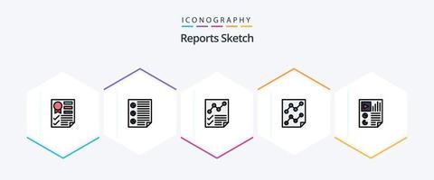 Reports Sketch 25 FilledLine icon pack including page. analytics. page. report. document vector