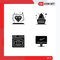 4 concepto de glifo sólido para sitios web móviles y aplicaciones código de diamante vip helado html elementos de diseño vectorial editables vector