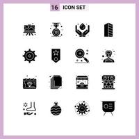 Set of 16 Commercial Solid Glyphs pack for landscape construction school buildings power Editable Vector Design Elements