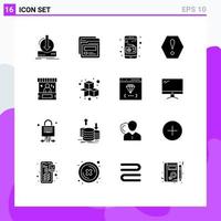 Set of 16 Vector Solid Glyphs on Grid for e advertising help warning error Editable Vector Design Elements