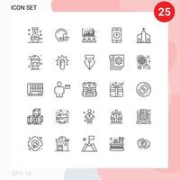 User Interface Pack of 25 Basic Lines of mobile application application helmet stock index Editable Vector Design Elements