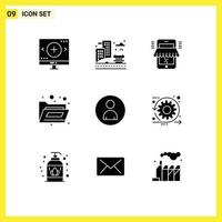 Group of 9 Solid Glyphs Signs and Symbols for human folder park files marketplace Editable Vector Design Elements