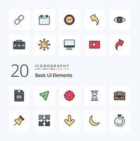 20 Basic Ui Elements Line Filled Color icon Pack like case bag archer loading glass vector