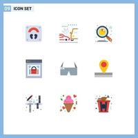 Universal Icon Symbols Group of 9 Modern Flat Colors of web security protected browser analysis page lock search Editable Vector Design Elements