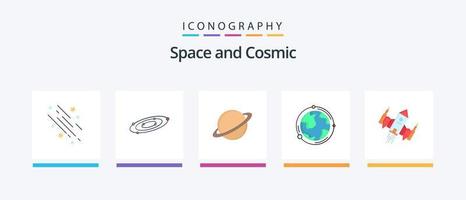 paquete de iconos space flat 5 que incluye el mundo. tierra. sistema. Marte. luna. diseño de iconos creativos vector