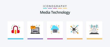 Media Technology Flat 5 Icon Pack Including antenna. share. login. network. cloud. Creative Icons Design vector