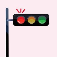 Traffic red colored light with plain light red background. Stop sign don't go. Simple cartoon flat colored art style isolated with transportation object element. vector