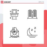 Mobile Interface Line Set of 4 Pictograms of toilet letter building work briefing Editable Vector Design Elements