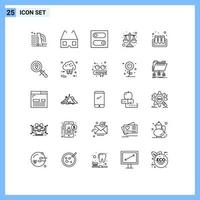 Stock Vector Icon Pack of 25 Line Signs and Symbols for location test tubes switch test scales Editable Vector Design Elements