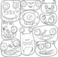 Set of Hand Drawn Monster Doodle for Coloring Book vector