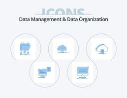 Data Management And Data Organization Blue Icon Pack 5 Icon Design. save. cloud. data. network. files vector