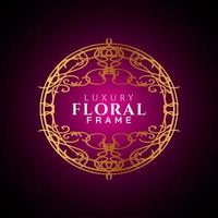 Luxury elegant circle floral frame golden round decorative corners vector