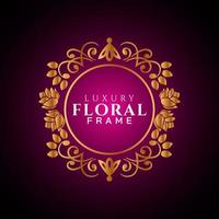 Luxury elegant circle floral frame golden round decorative corners vector
