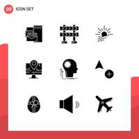 Set of 9 Modern UI Icons Symbols Signs for thinking mind light education map Editable Vector Design Elements