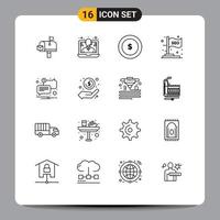 paquete de iconos de vector de stock de 16 signos y símbolos de línea para mensajes de chat moneda seo idea elementos de diseño de vector editables