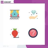 Group of 4 Flat Icons Signs and Symbols for cinema invest performance hand strawberry Editable Vector Design Elements