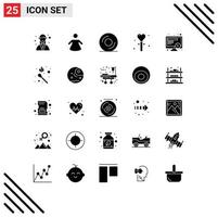 25 Universal Solid Glyphs Set for Web and Mobile Applications work schedule dvd stick heart Editable Vector Design Elements