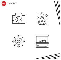 4 Thematic Vector Filledline Flat Colors and Editable Symbols of camera eshop picture spa shopping store Editable Vector Design Elements