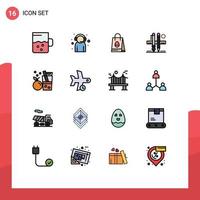 16 Thematic Vector Flat Color Filled Lines and Editable Symbols of beverage scale shopping bag pencil stationary Editable Creative Vector Design Elements
