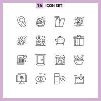 16 Universal Outlines Set for Web and Mobile Applications shield safe fashion protect notification Editable Vector Design Elements