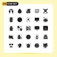 Set of 25 Commercial Solid Glyphs pack for badge hand tools spring garage tools coins Editable Vector Design Elements