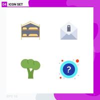 Pictogram Set of 4 Simple Flat Icons of bed organic hotel delete faq Editable Vector Design Elements