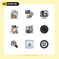 Set of 9 Modern UI Icons Symbols Signs for image user computer mind art Editable Vector Design Elements