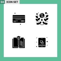 Modern Set of 4 Solid Glyphs and symbols such as card celebrate debit new book Editable Vector Design Elements